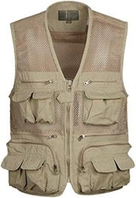 Mens Waistcoat Summer Outdoor Casual Fishing Safari Hiking Vest with Multi-Pocket (size: KHAKI-XL)